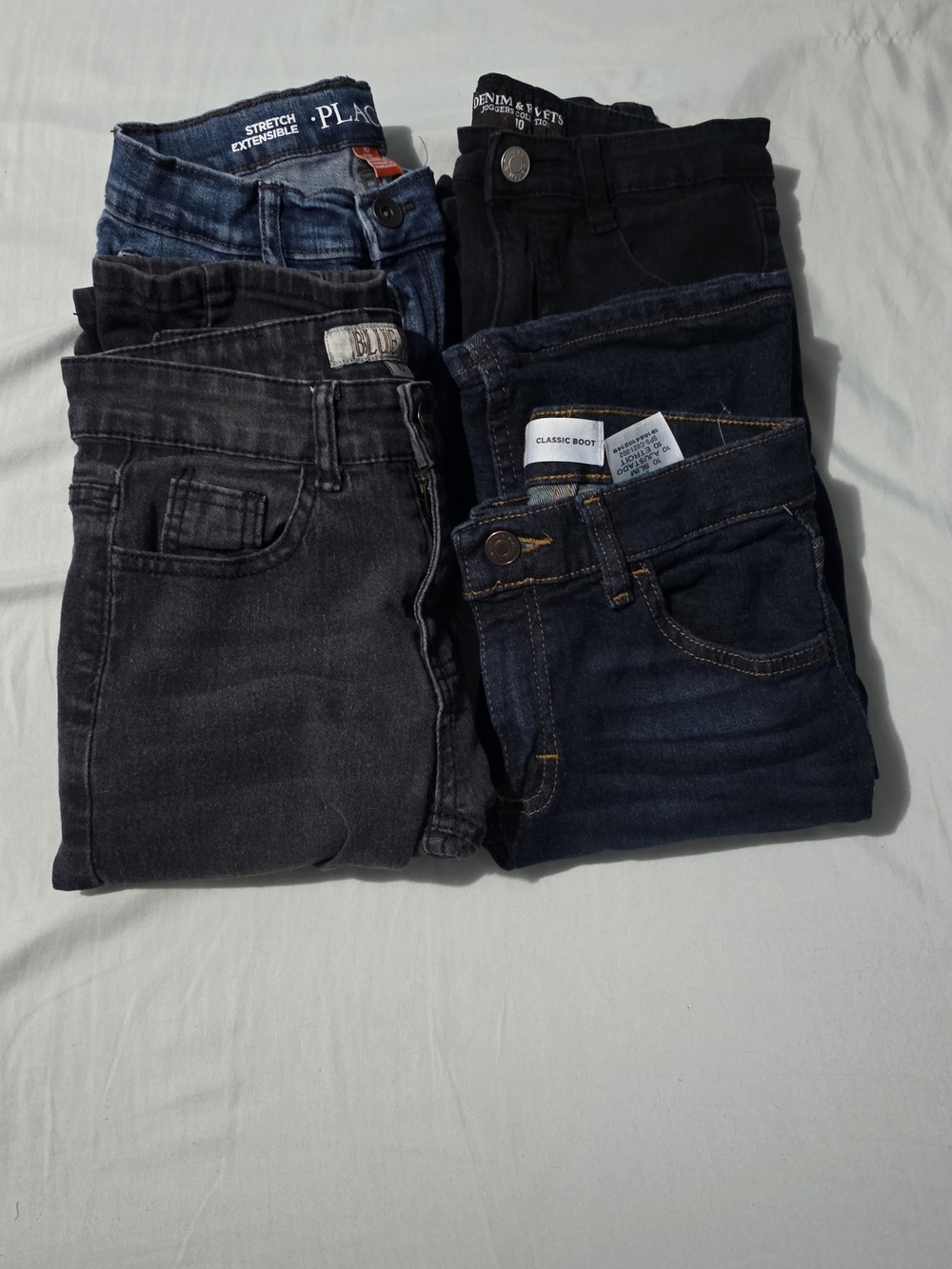 5 Pack Mixed Kids Jeans Pack - Blue/Black Khaki Denim 10slim